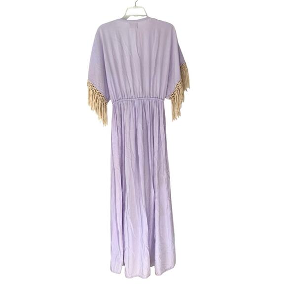 Fillyboo Lavender Embroidered Boho Fringe Maxi Dress size large - Picture 7 of 10